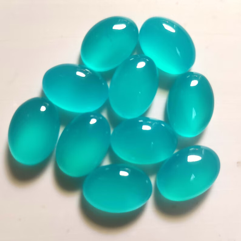 Natural Untreated Paraiba Chalcedony Loose Gemstone Oval Cabochon From India