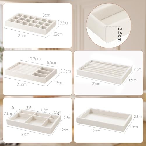 10 Pack Jewelry Organizer Tray Drawer Inserts Stackable Velvet Liner Beige