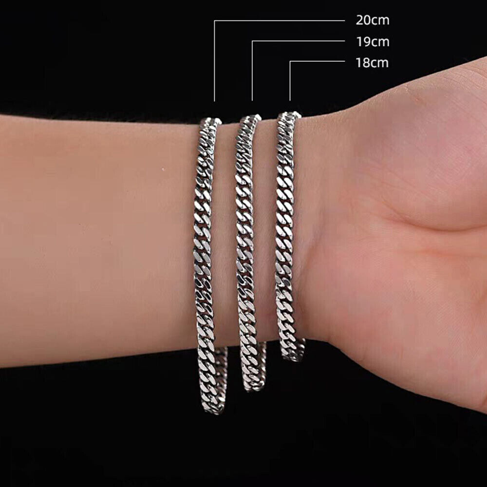 Pure S925 Sterling Silver Chain 5mm-8mm Cuban Curb Link Bracelet 6.7-8.7inch L