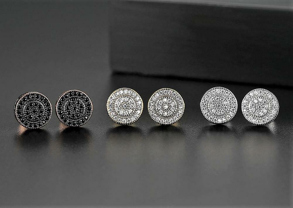 Rose Gold Silver Black Sparkling Iced Sparkling CZ Pave 8mm Round Stud Earrings