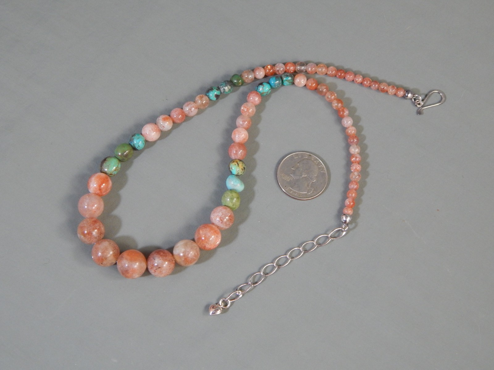 DTR Mine Finds By Jay King Graduated Sunstone & Turquoise Bead Necklace 18-20″
