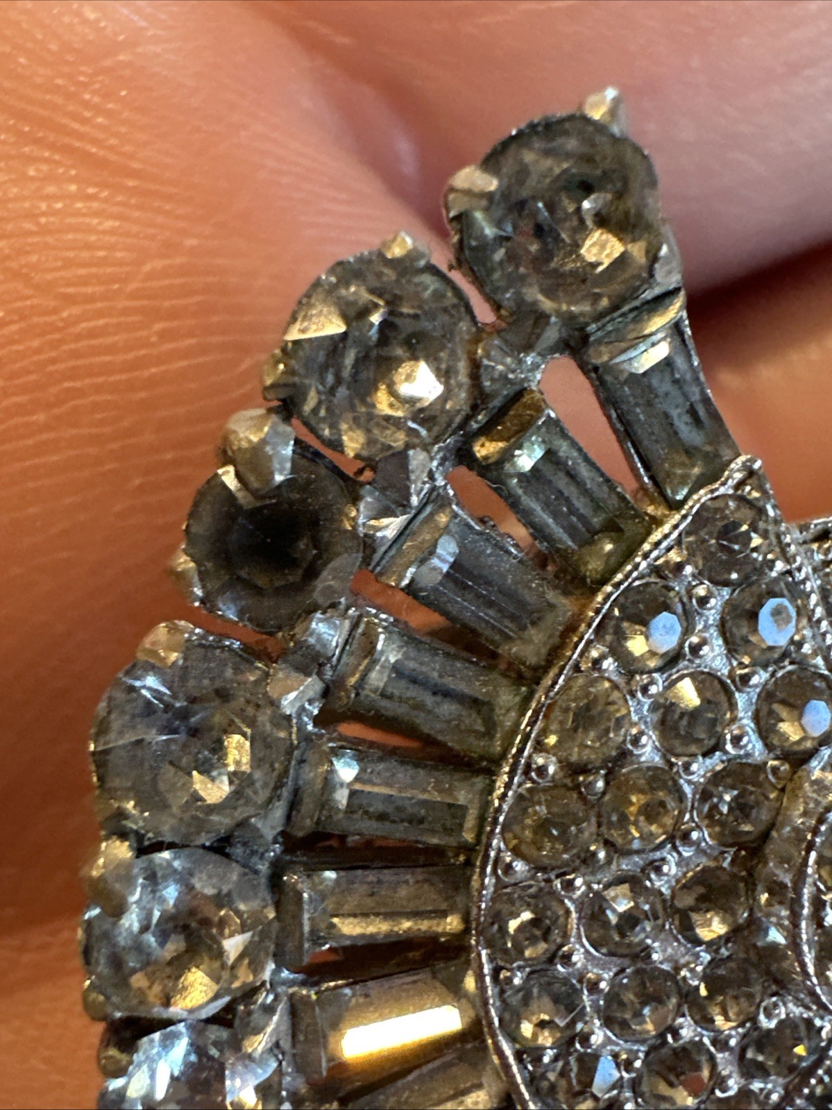VINTAGE CORO DUETTE Brooch Dress Clip SET Rhinestone Art DECO 1930s
