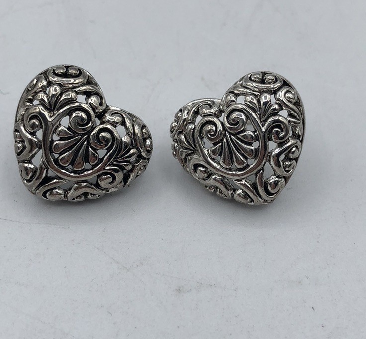 Silver Filigree Heart Earrings Pierced Post 1990’s Approx 3/4”x3/4”. Not Signed