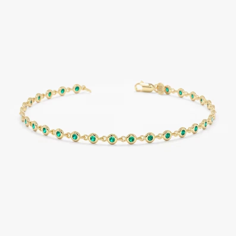 6Ct Round Cut Lab-Created Aquamarine Women Bezel Bracelet 14K Yellow Gold Plated