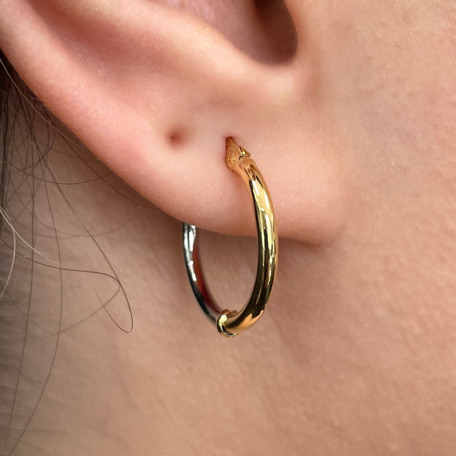 Italian 14k Yellow & White Gold Polished Small Thin Hollow Hoop Earrings 1.1gram