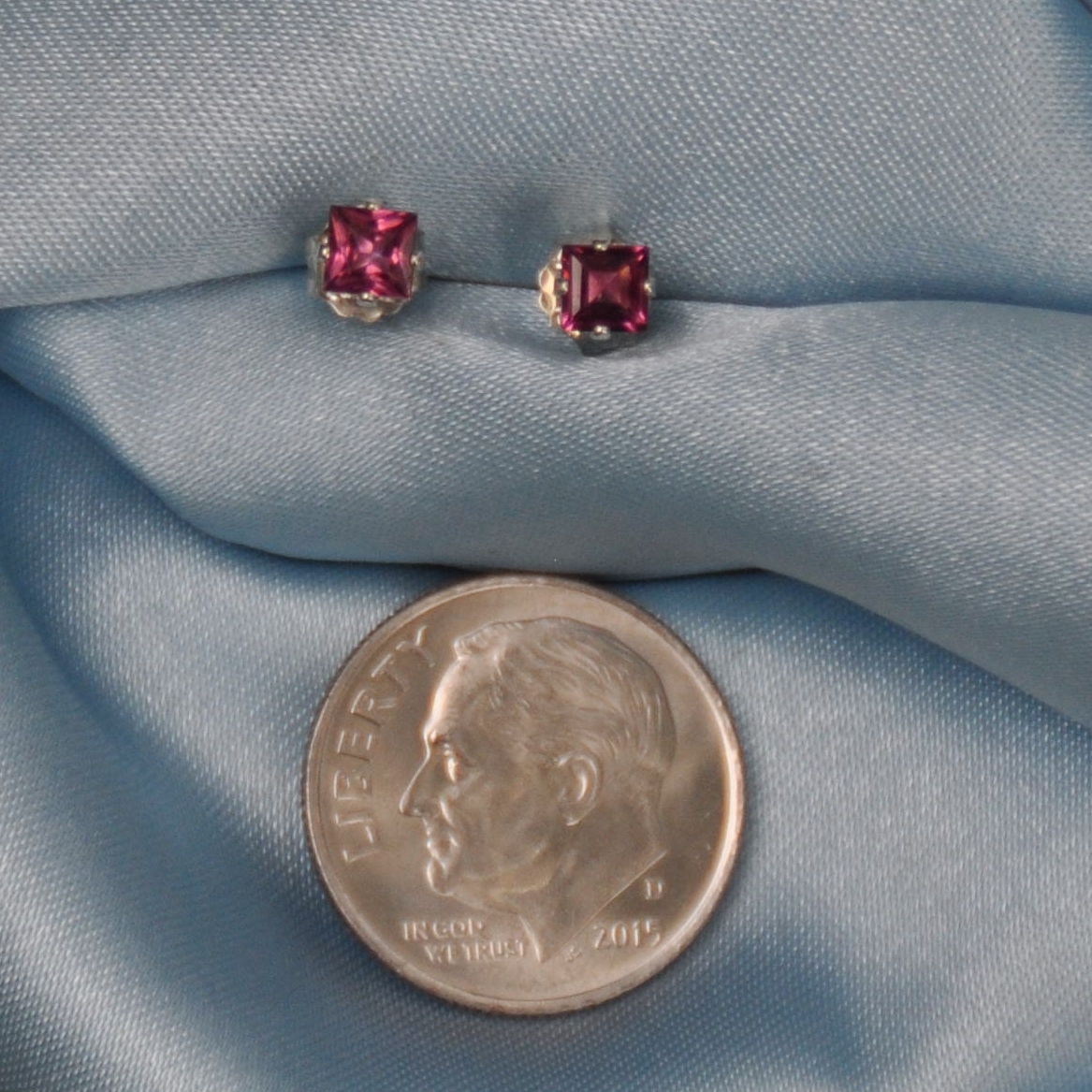3.0-3.50MM SQUARE RASPBERRY PINK AFRICA RHODOLITE GARNET .925 STERLING STUDS