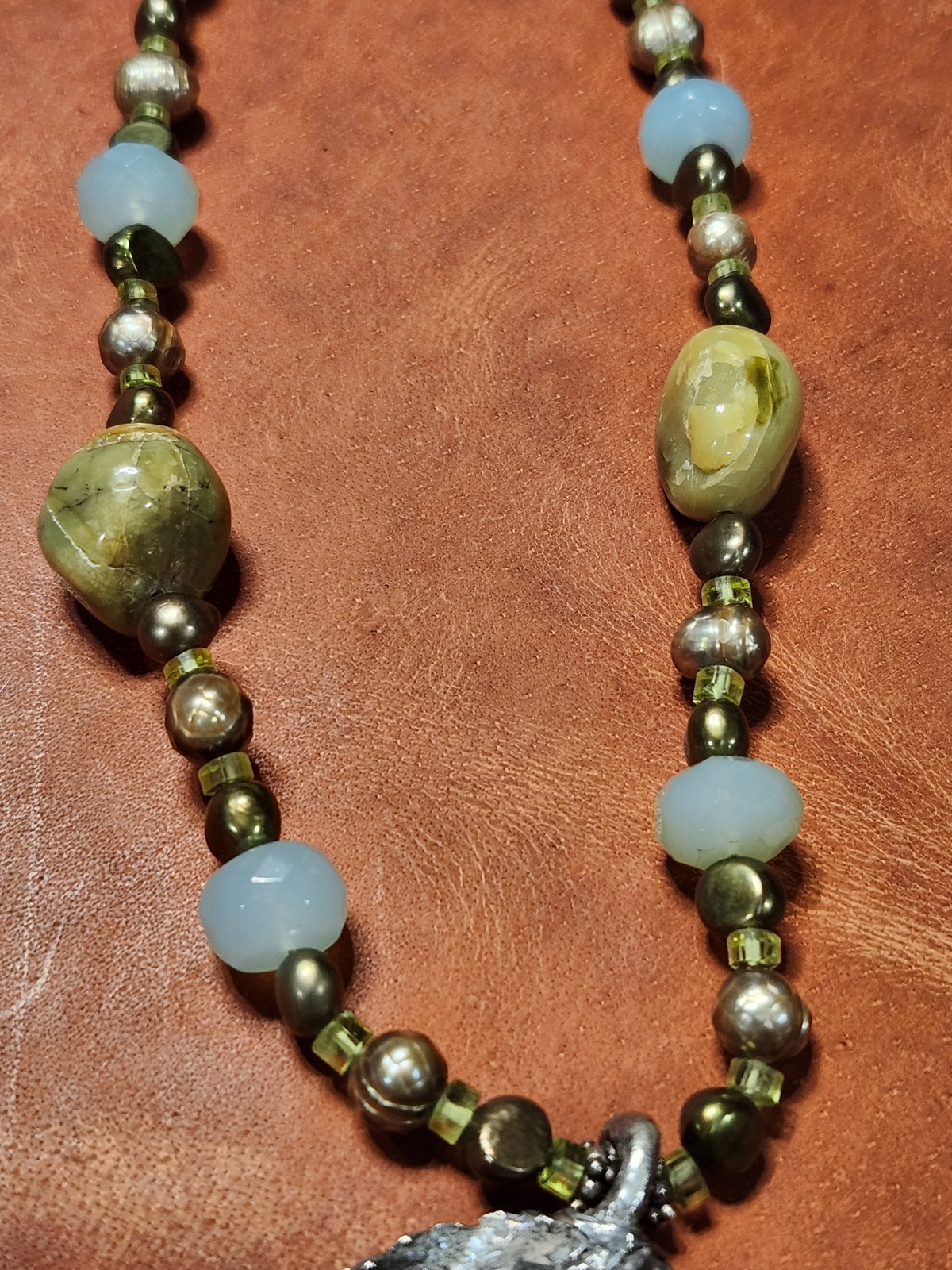 Handrafted .999 Fine Silver Artisan Necklace With Natural Stones & Pearls