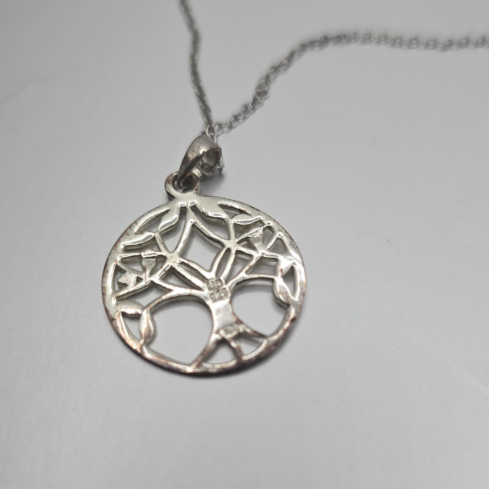 Sterling Silver 925 Round Tree of Life Pendant Necklace w/ 925 Cable Chain