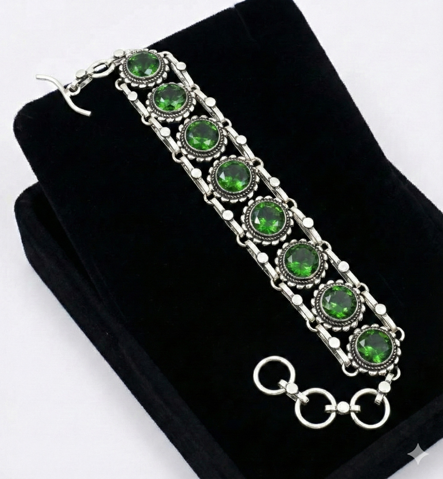 Chrome Diopside Gemstone Handmade 925 Sterling Silver Jewelry Chain Bracelet ADJ