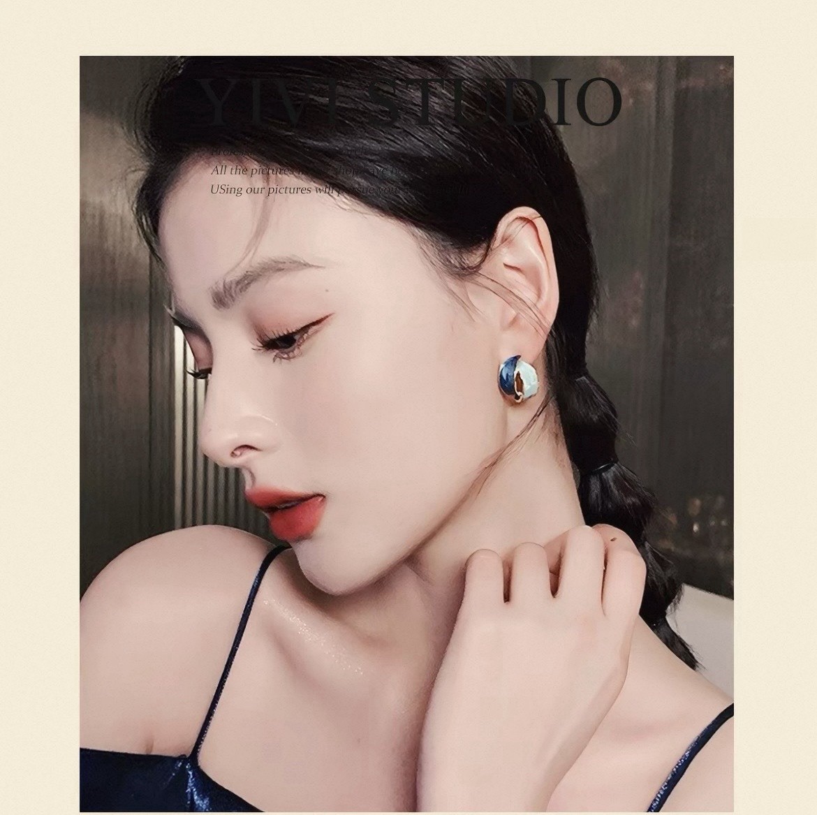 Blue & Light Green Gold Tone Hoop Earrings, Metal, Lobe, No Stone