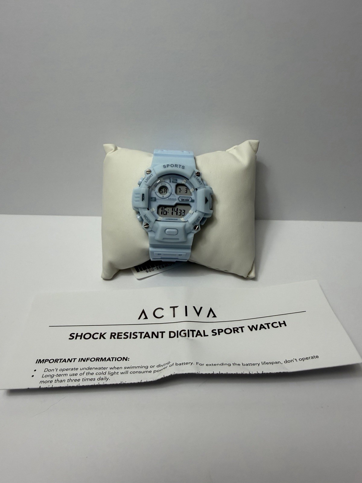Activa Shock Resistant Digital Quartz Sport Watch 50m Blue 45mm w/ Box Manual