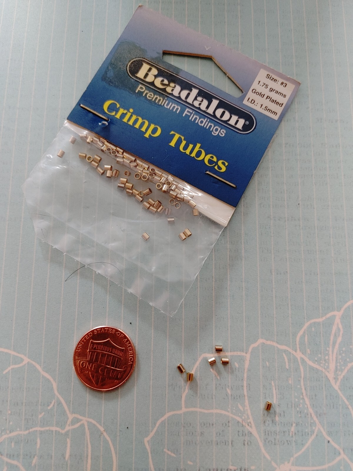 vintage unused nearly full pkg Beadalon gold plated size #3 crimp tubes 1.5mm ID