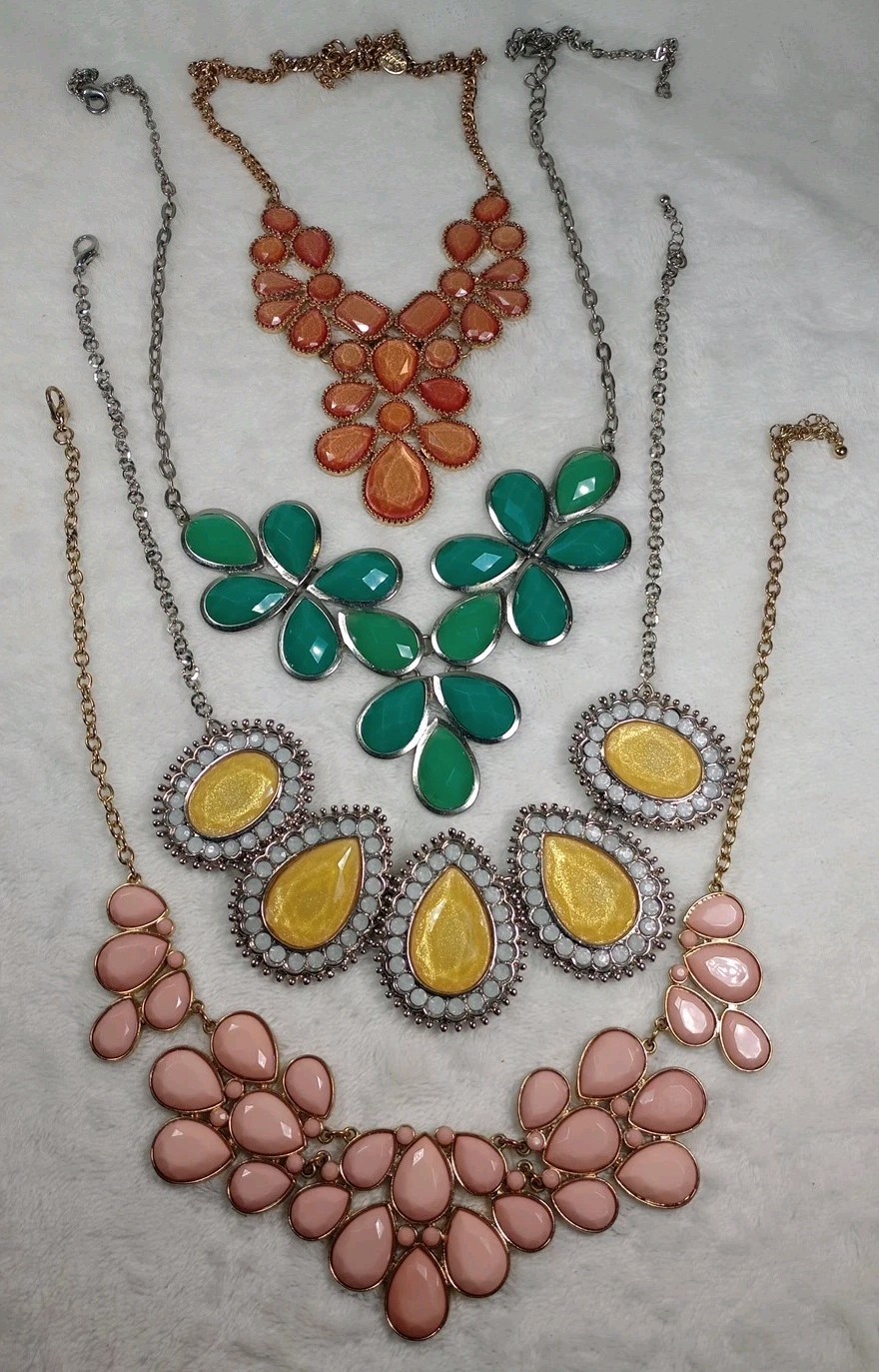 4 Statement bib Necklaces Lot Pink Green Orange Yellow Chunky Fashion Jewelry