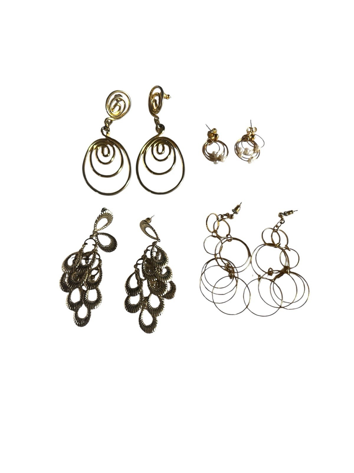 Lot Set Of 4 Goldtone Dangle Statement Earrings