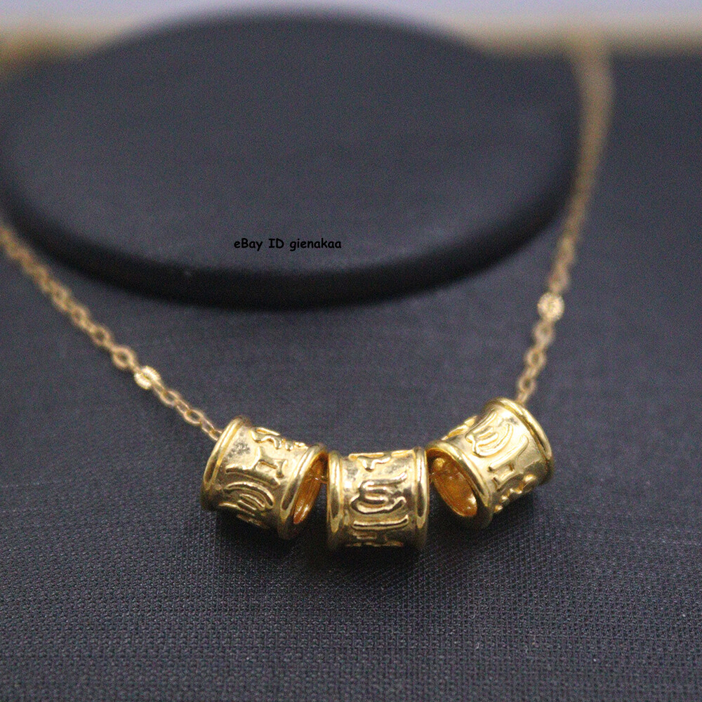 1pcs Pure 24K 999 Yellow Gold 3D 3.5mm Hole Hollow Six Words Tube Bead Pendant