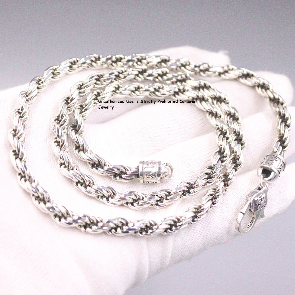 Pure S925 Sterling Silver Chain Men 4mm Twist Rope Link Necklace 34-35g 21.6inch