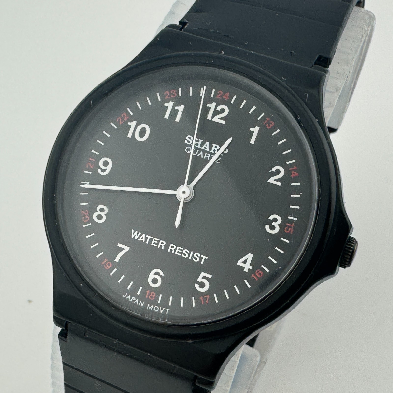 Vintage Sharp Quartz Watch Unisex Black Plastic Military Dial Analog New Battery