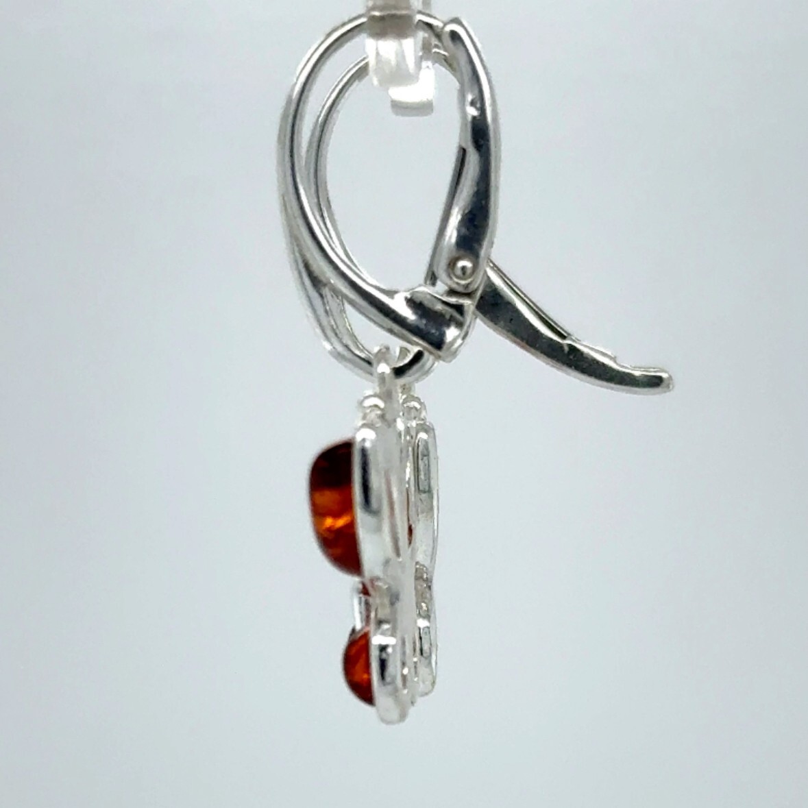 Cognac Brown BALTIC AMBER Butterfly Leveback Earrings 925 STERLING SILVER #5528e