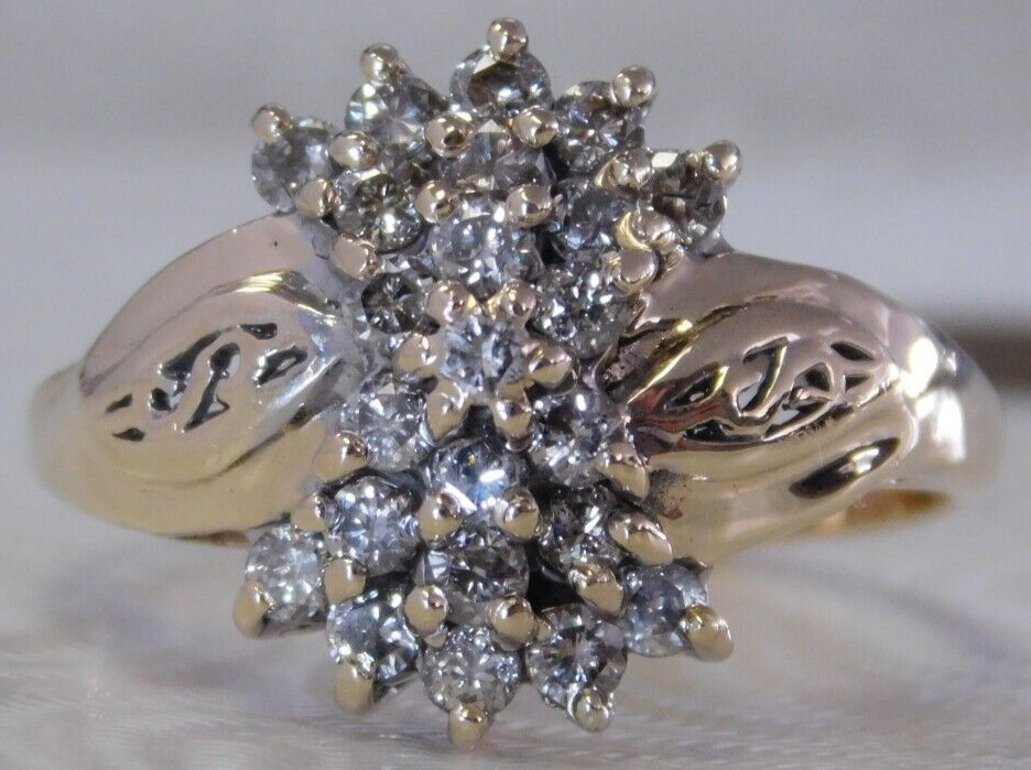 Ladies 14K Yellow Gold Right Hand Diamond Ring, Preowned, Size 9, 4.7g
