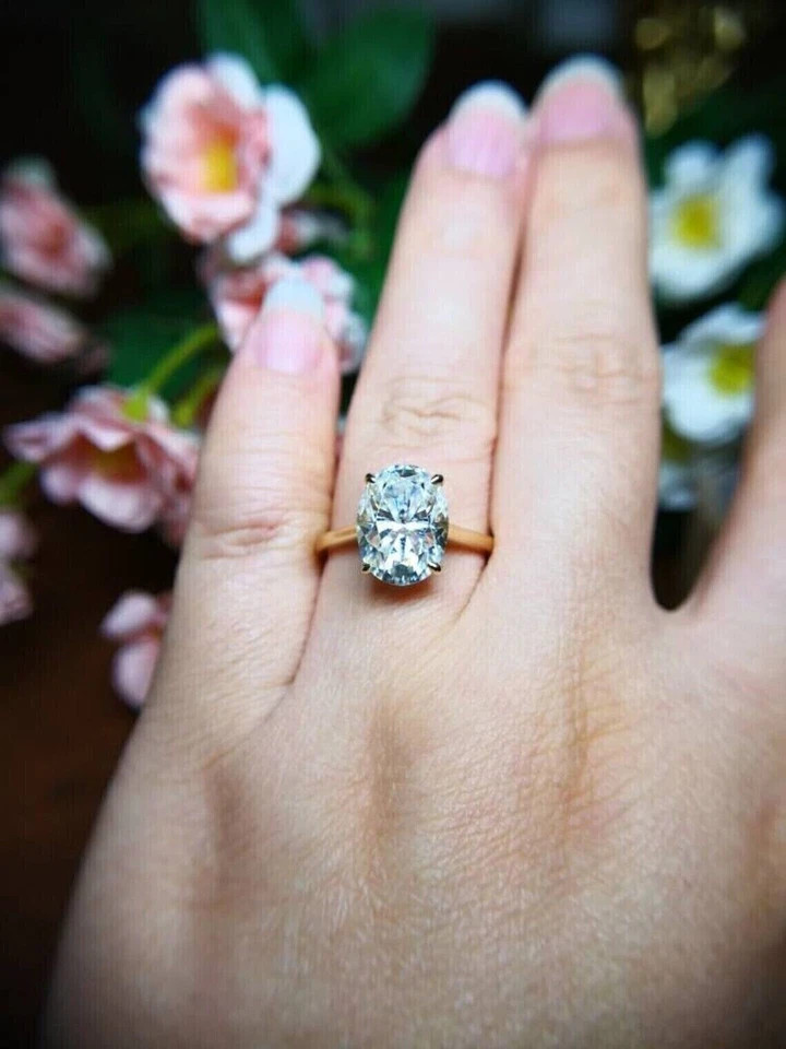 3CT Lab Created Diamond Oval Big Engagement Wedding Ring 14k Yellow Gold Plated