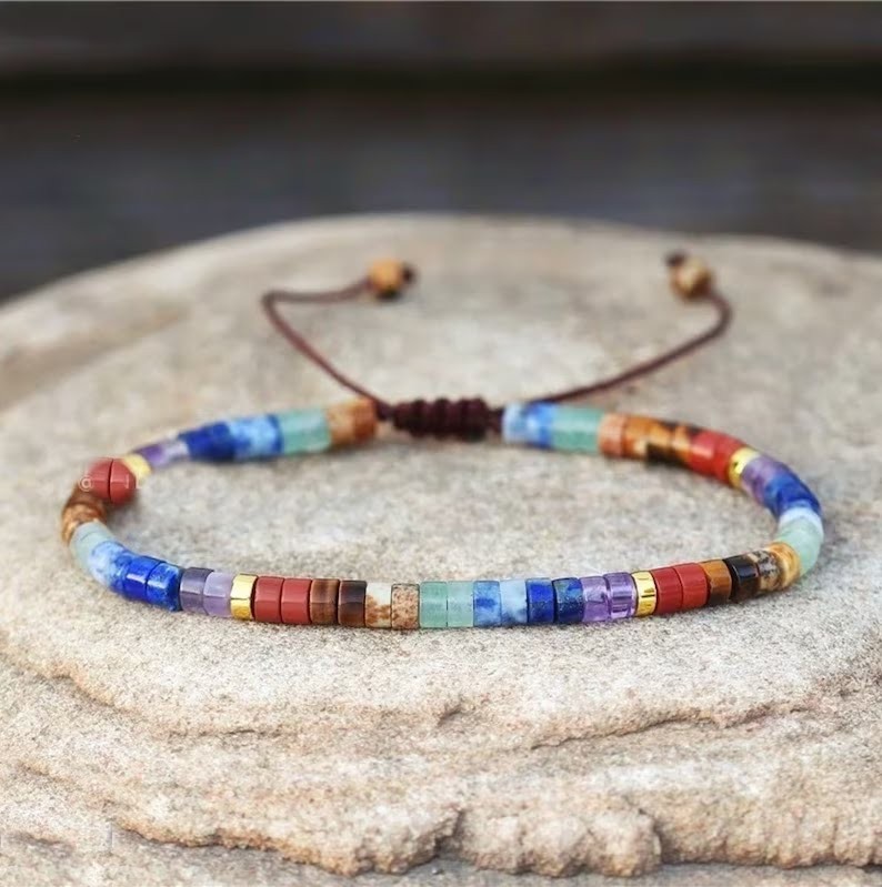 Natural 7 Chakra Bracelet Adjustable Macrame Healing Balancing Grounding Jewelry
