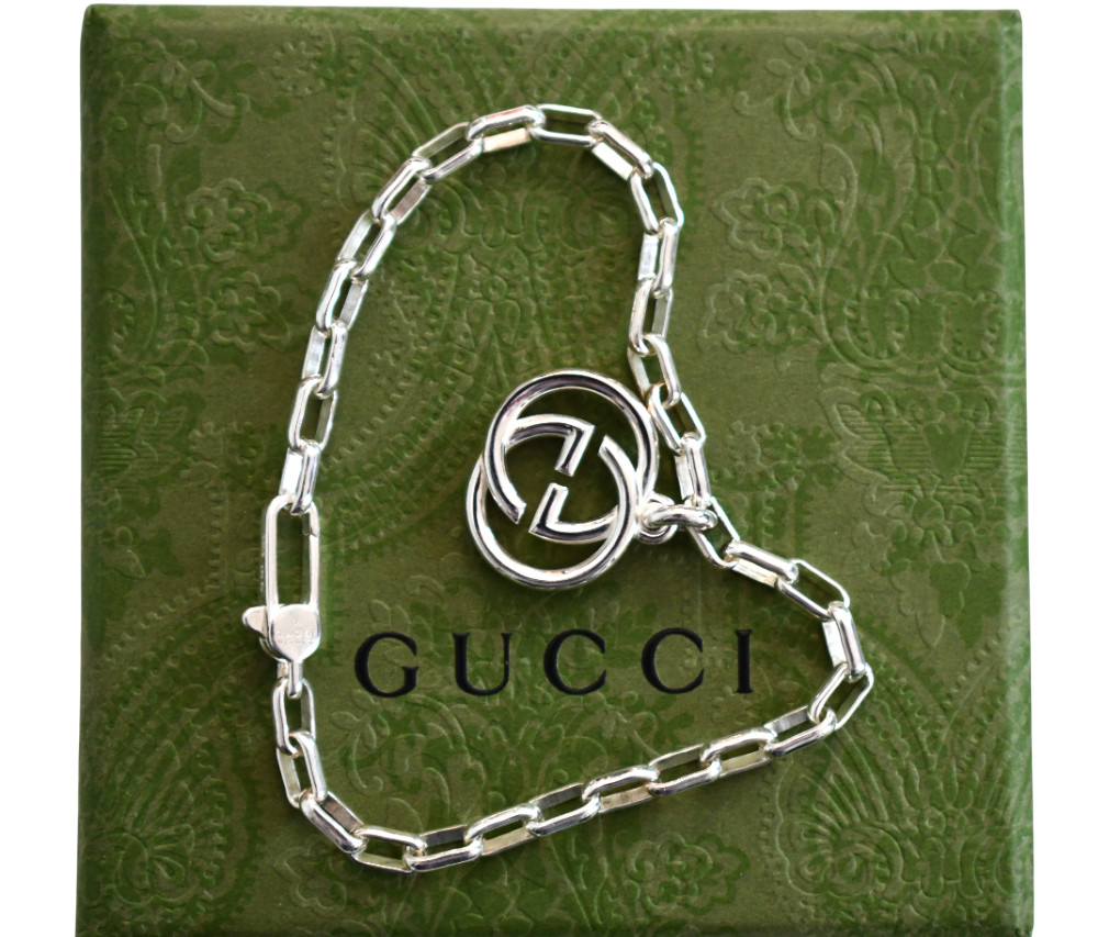 🆕New GUCCI Interlocking G Charm 925 Sterling Silver Bracelet IT-18 US-7/7.5