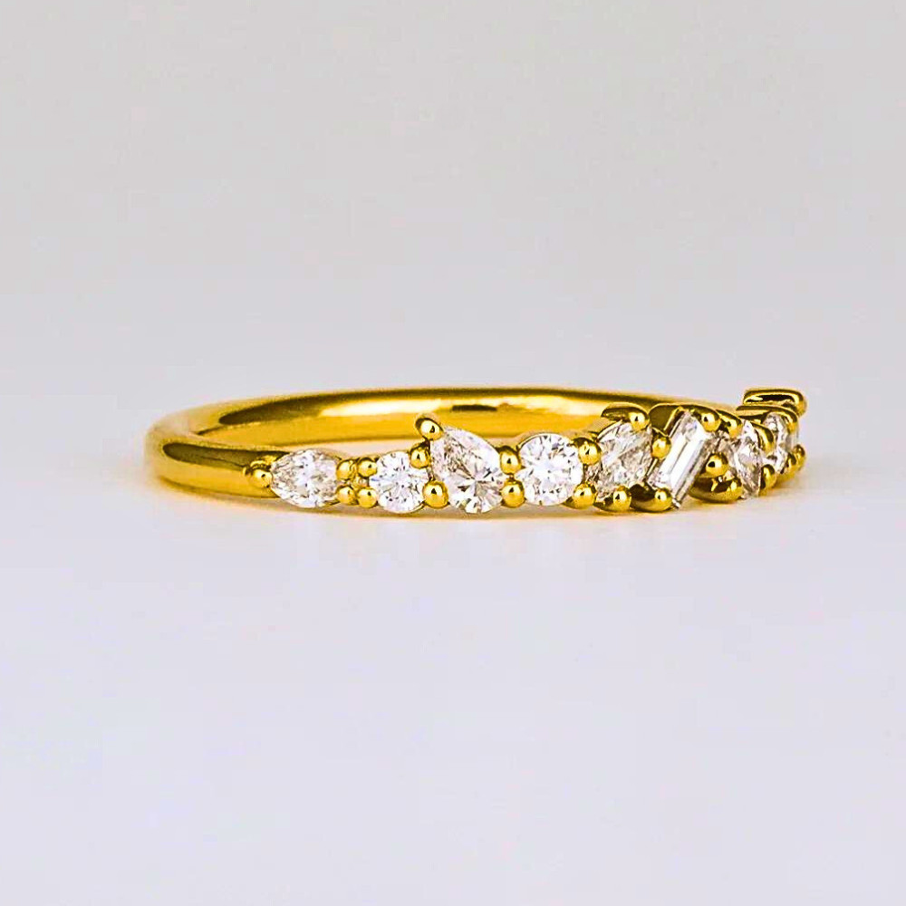 Yellow Gold Engagement Band Round Cut 0.40 Ct GLI HRD Lab Grown Diamond 14K Ring