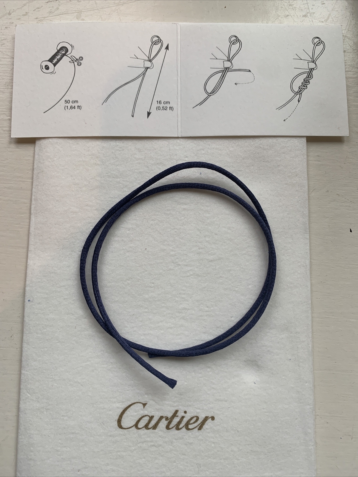 Authentic Cartier Navy Silk Cord Rope Replacement Love Trinity Bracelet 46cm