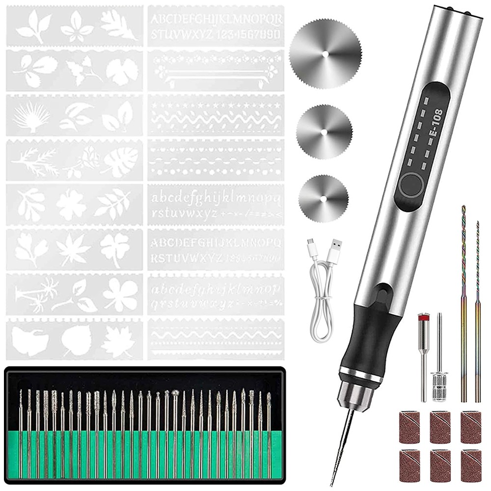 USB Rechargable Engraving Pen with 34 Bits Mini Electric DIY Engraver Cordless