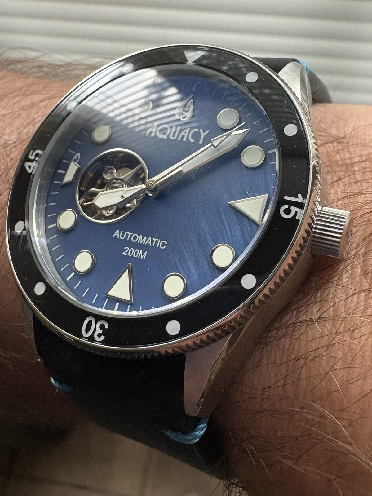 Aquacy Men’s Hei Matau Cave Diver Open Heart Blue MOP Automatic 42mm Watch