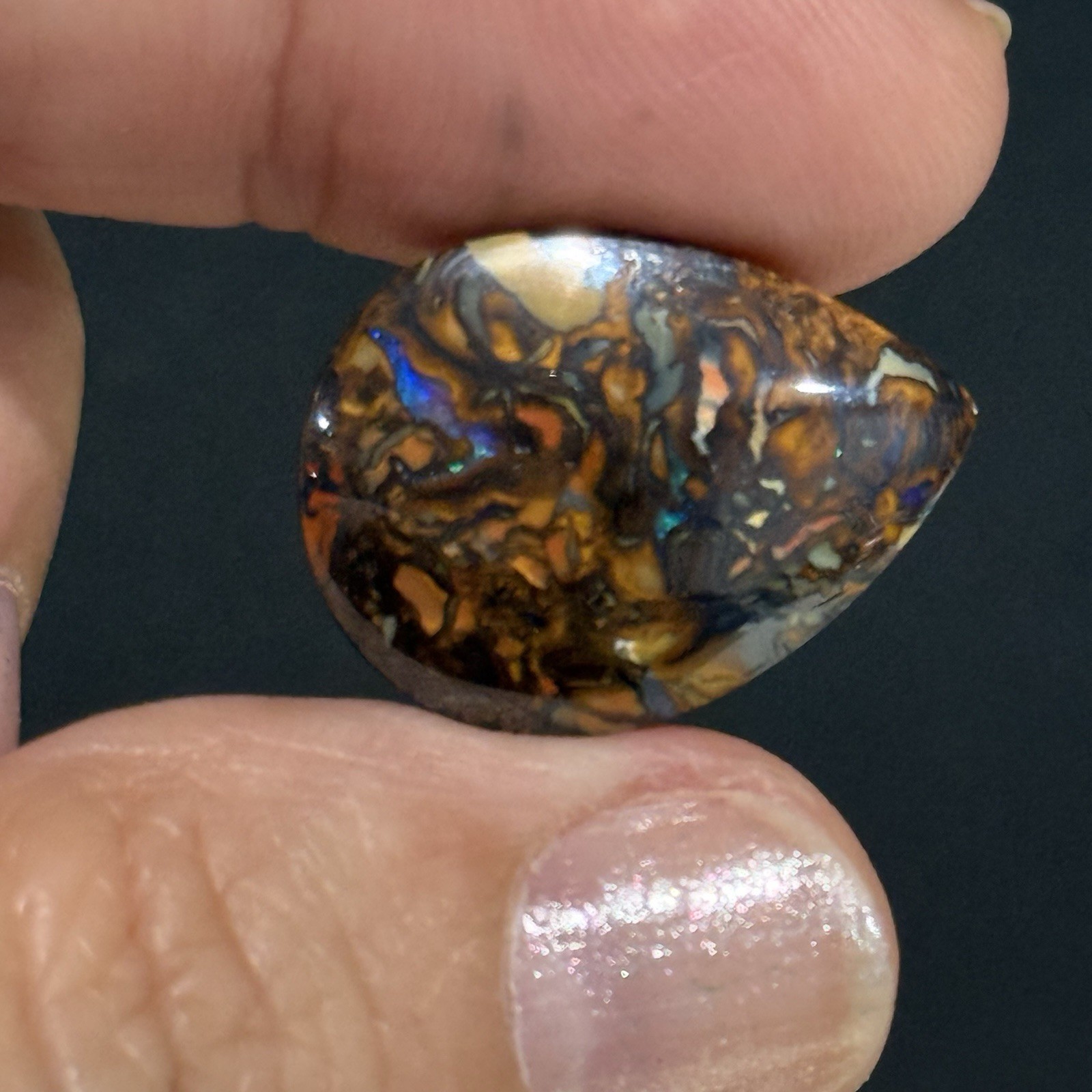 14.2ct 22.3×16.6×4.5mm Colorful Australian Koroit Boulder Opal Drop Cabochon Gem