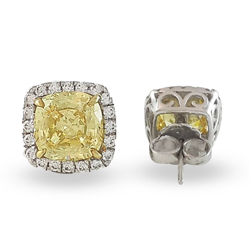 2Ct Cushion Cut Lab Created Yellow Citrine Stud Earrings 14K Yellow Gold Plated