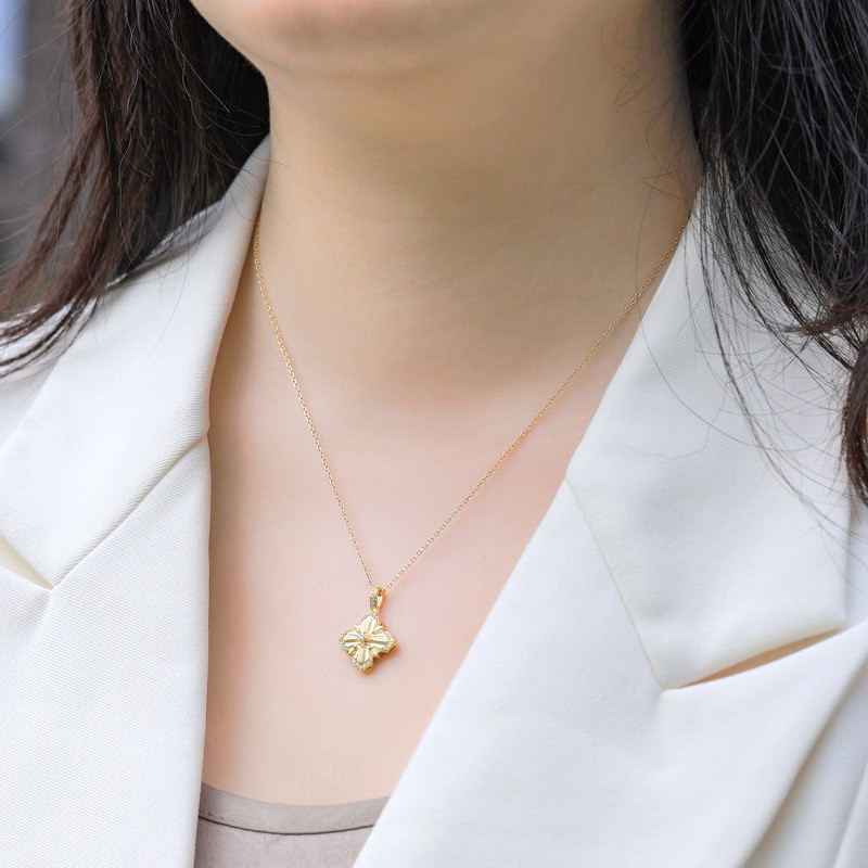 10K Gold Plated 925 Sterling Silver Four Leaf Clover Pendant with Optional Chain