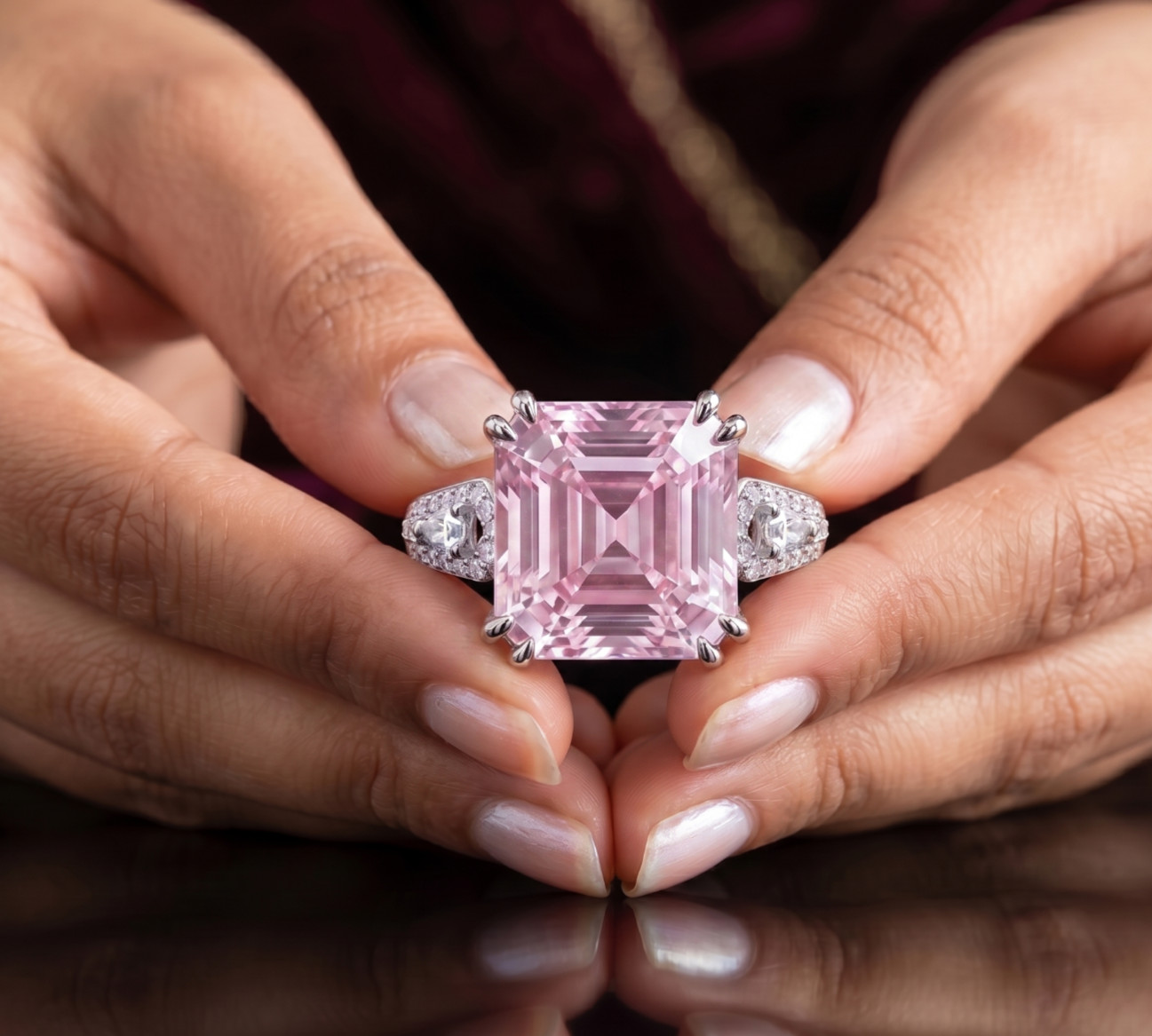 8.60 Ct Certified Asscher Cut Pink Natural Diamond Ring VVS1 White Gold Finish