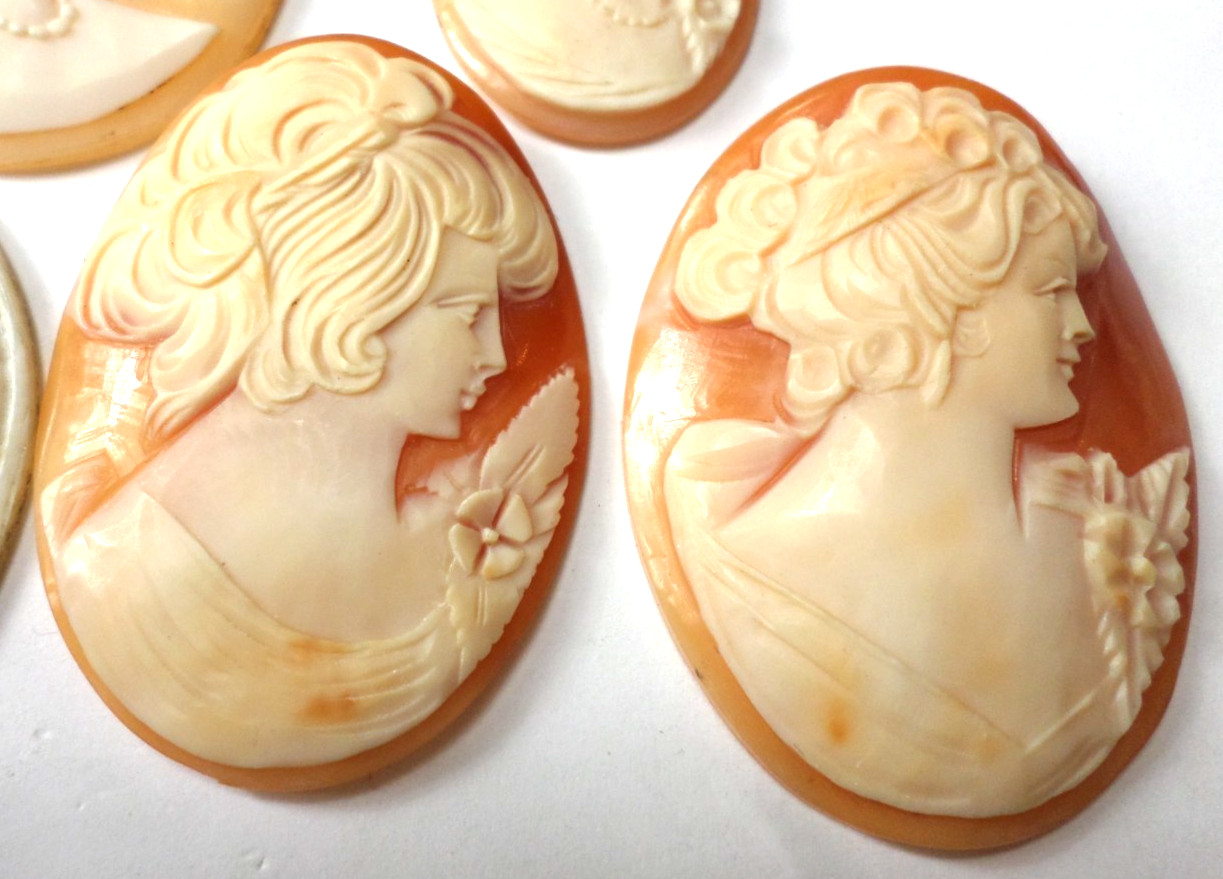 6 Vintage Loose Hand Carved Shell Women L-XL Classic Cameos 45×33 to 30x23mm