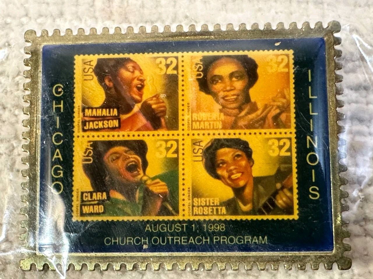 Lot 2 Vintage USPS Gospel Stamp Pins 1998 Illinois NOS 033 292