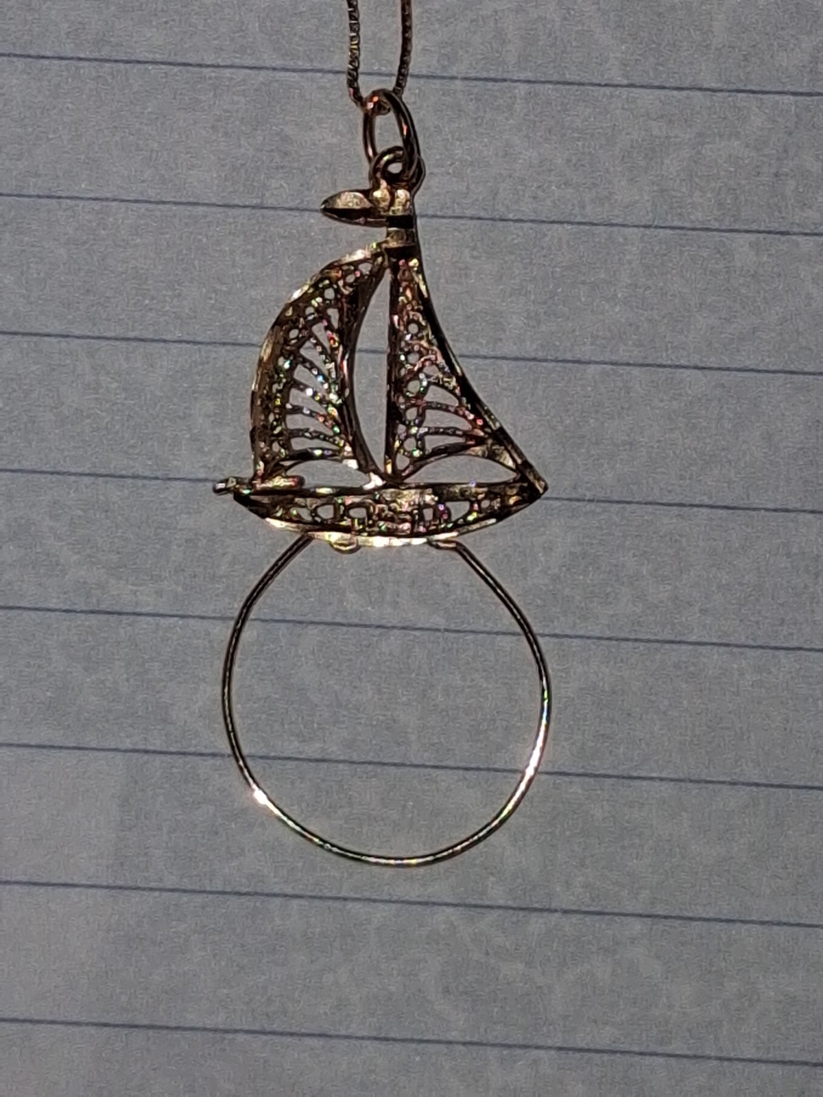 14k Solid Gold Sailboat W/ Charm Holder On 14k Solid Gold 26inch Box Chain 3.3G