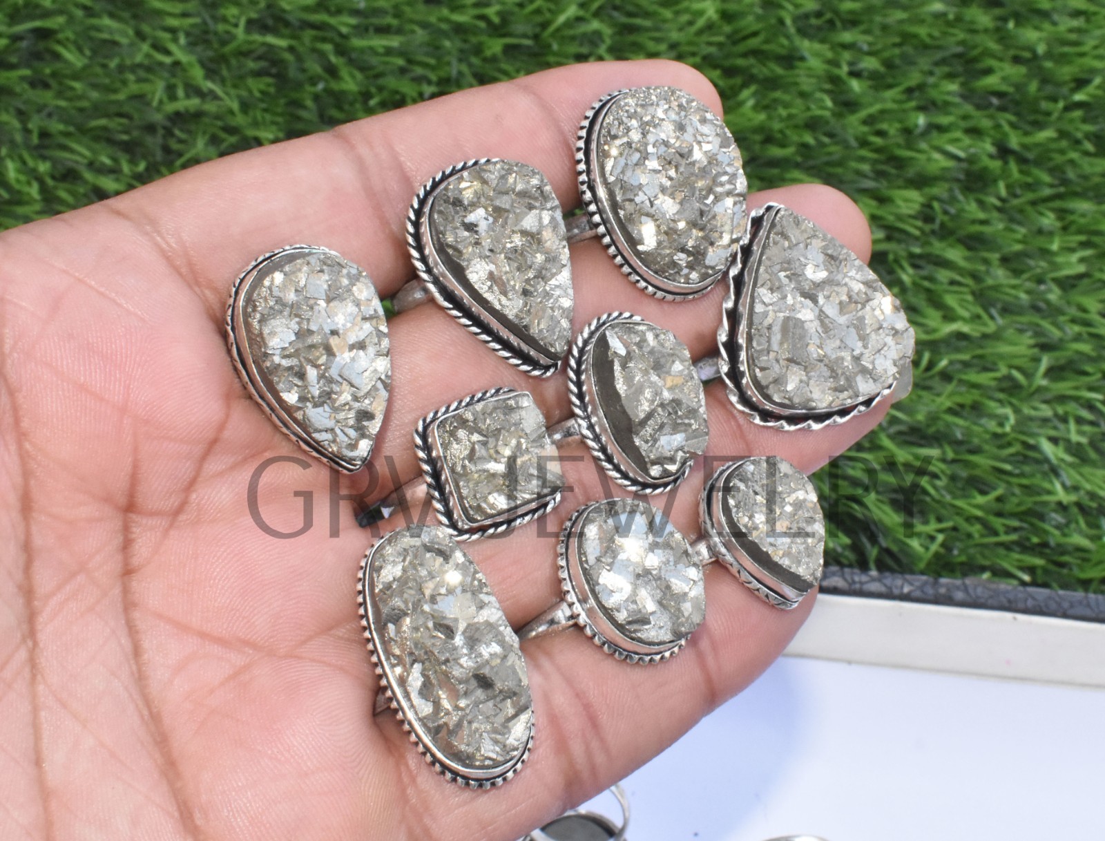 1-500 Pcs Pyrite Druzy In Wholesale Rings Lot: Silver Plated Whr-67