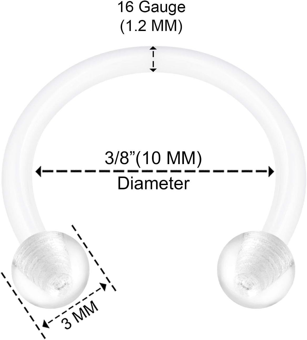 6 Bioplastic Clear Piercing Retainers – Modern 10mm Ball for Cartilage & Lobe