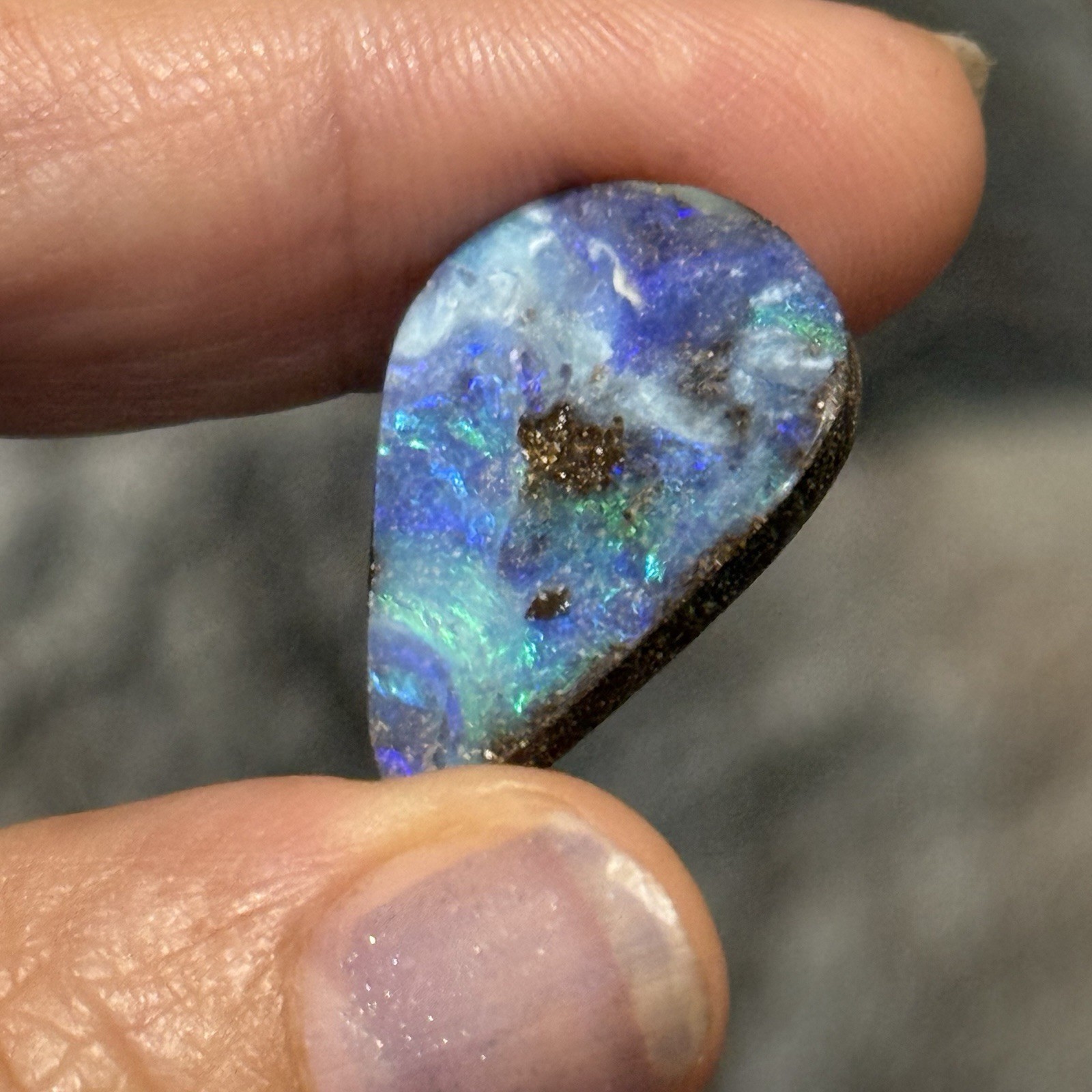 13.45ct 23.9x17x4.5mm Caribbean Blue Australian Boulder Opal Teardrop Cabochon