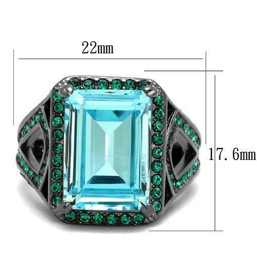 Brilliant 8.47Ct Blue Radiant Cut Top Grade Crystal Light Black Ip Ring Tk2988