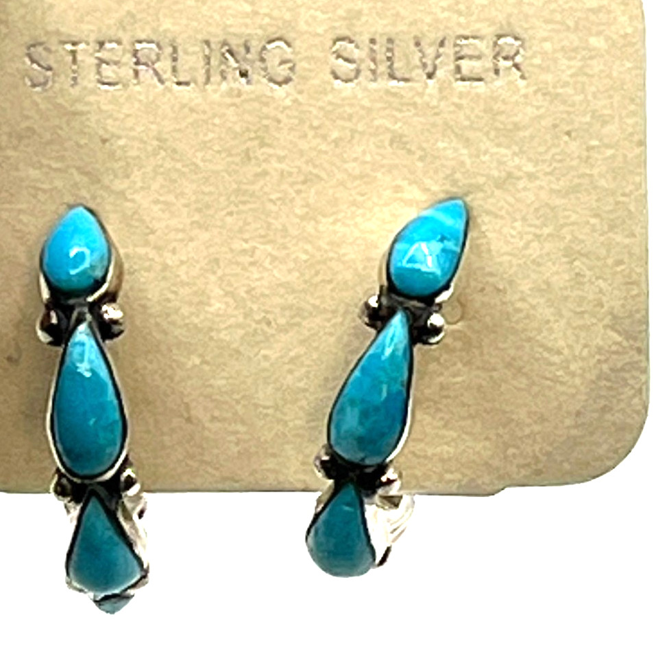 Turquoise Earrings 0.75″ Hoops Teardrop Philippines SW Style Sterling 925