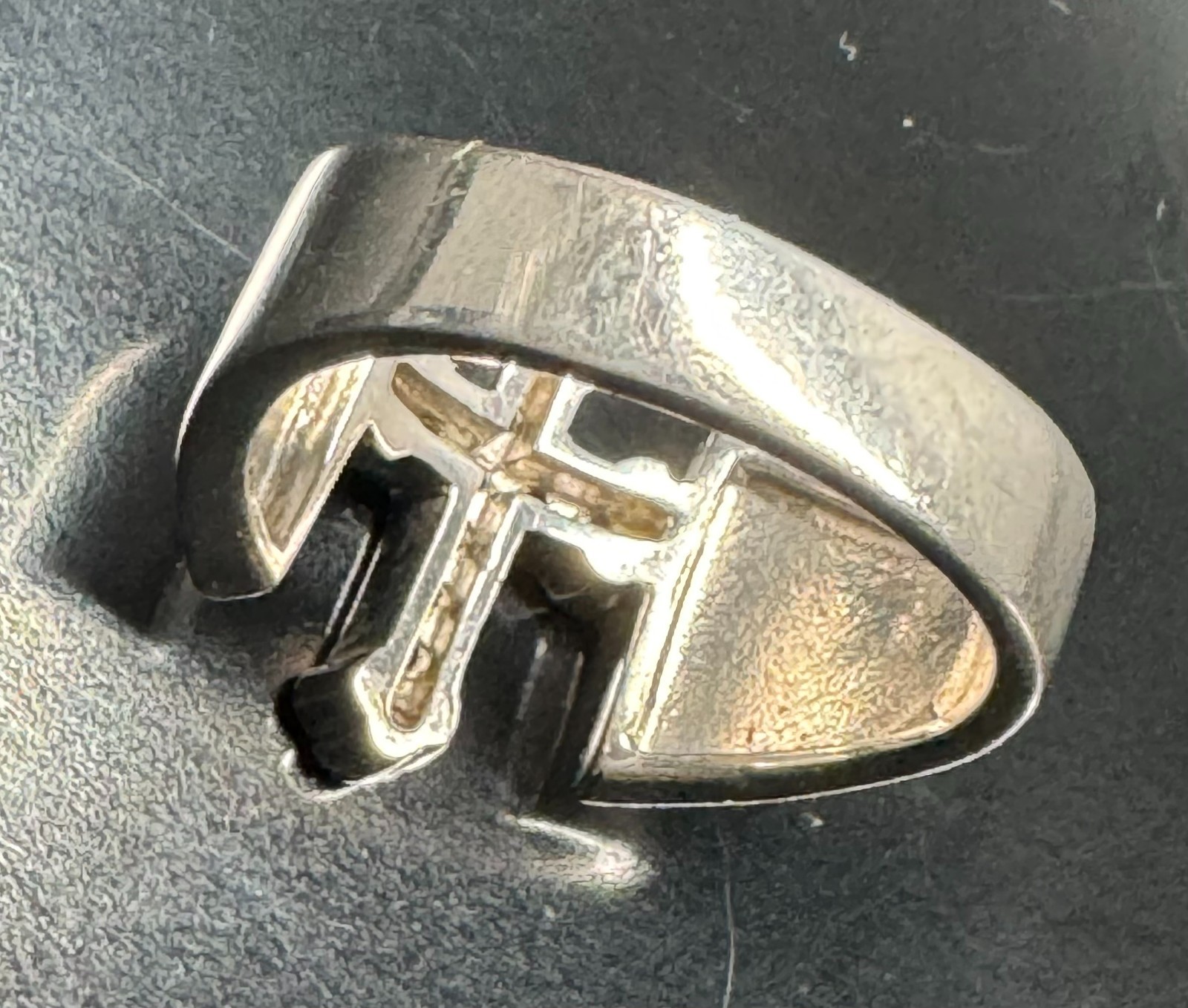 Sterling Silver 925 Cross Ring Unisex Sz7 Red Burgundy Diamond Accent Wide Band