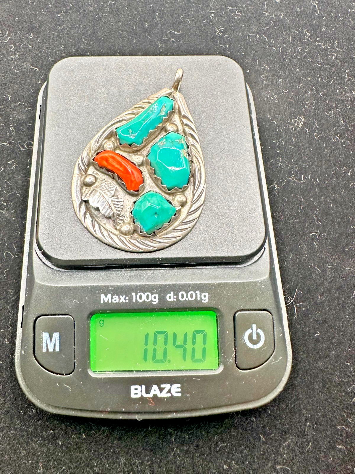 Vintage Cheama Zuni Sterling Silver Turquoise Red Coral Pendant 925 10.4 grams