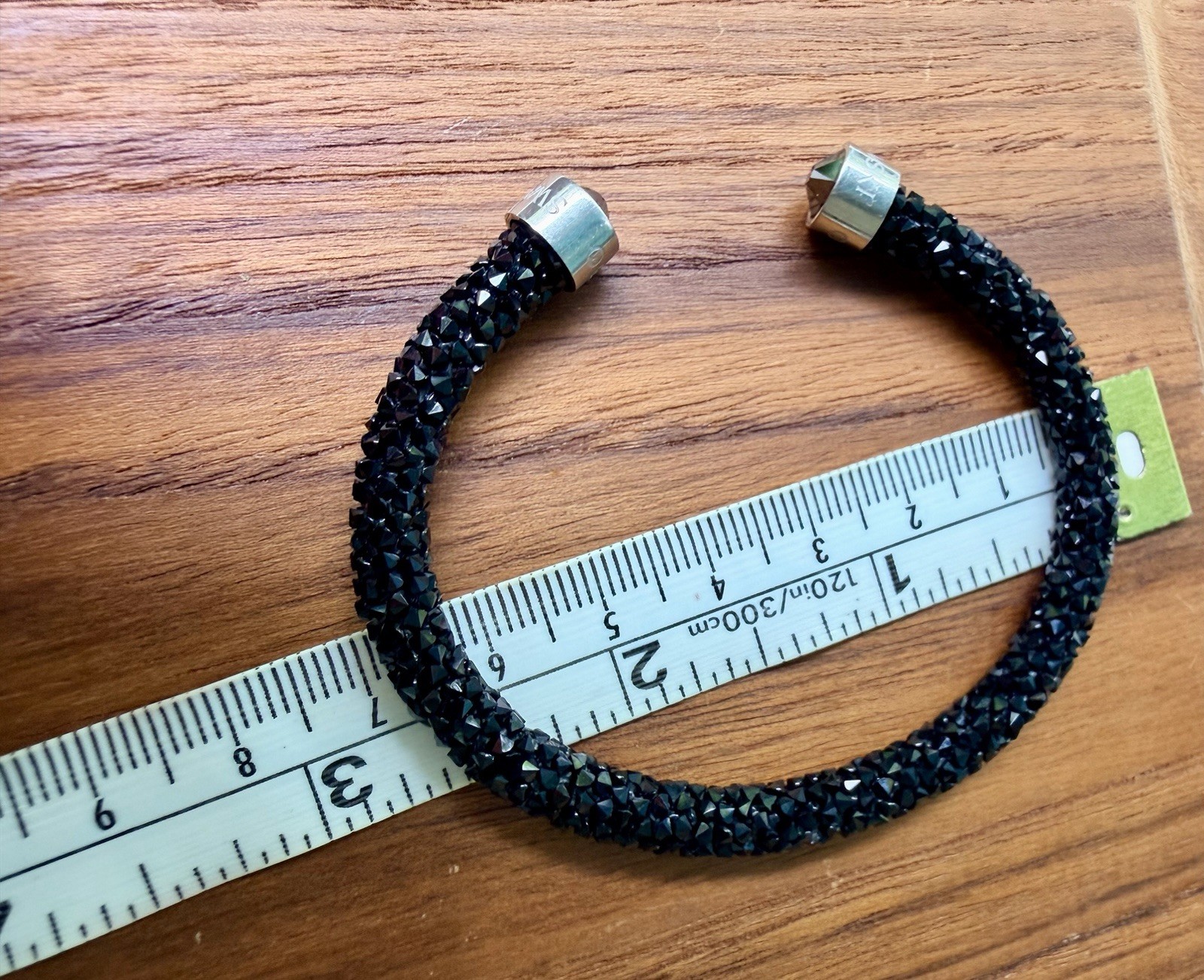 Swarovski Black Crystaldust Open Cuff Bracelet Crystal Pave Silver Tone Signed