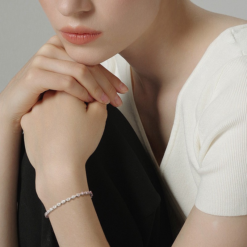 Full Pear Cut Real Moissanite Women Tennis Bracelet 925 Sterling Silver Chain