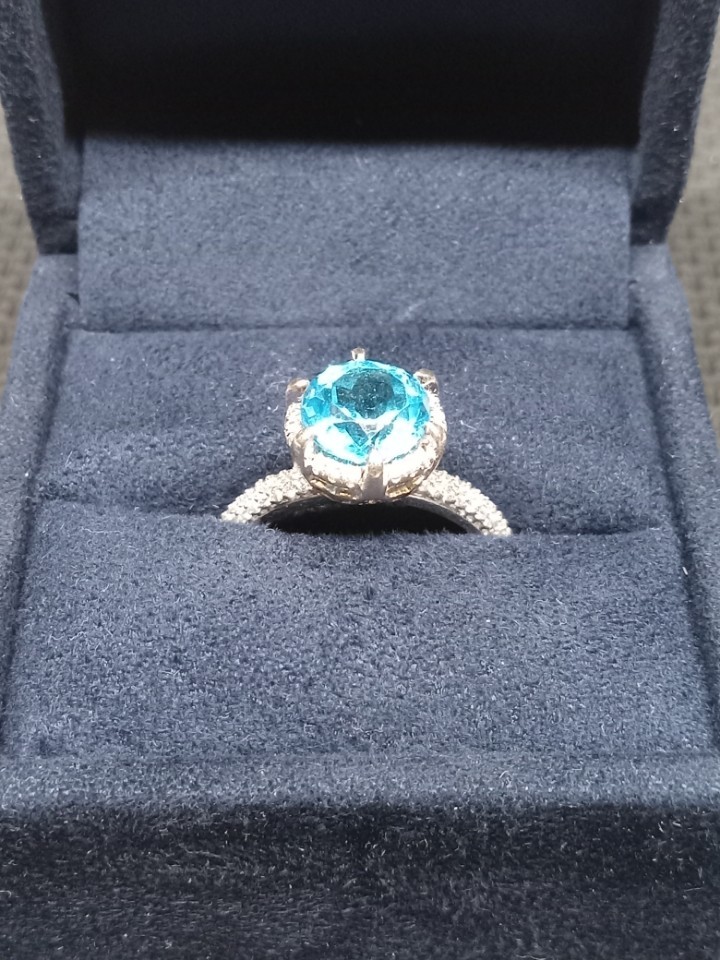 Zales Enchanted Disney Aladsin 10mm Swiss Blue Topaz 1/3 CT Diamond 10k And 925