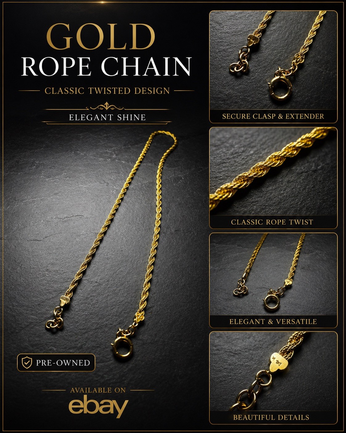 14k Solid Yellow Gold Braided Foxtail Wheat Necklace Pendant Chain 16” 4mm