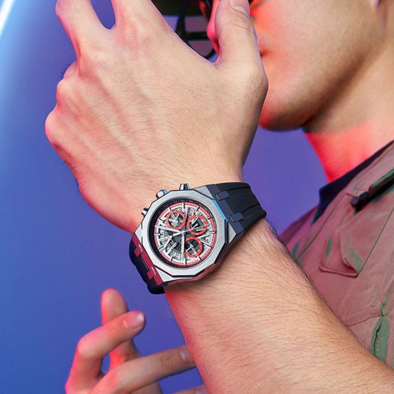 AILANG Men Skeleton Dodecagonal Multifunction Chronograph Luminous Quartz Watch