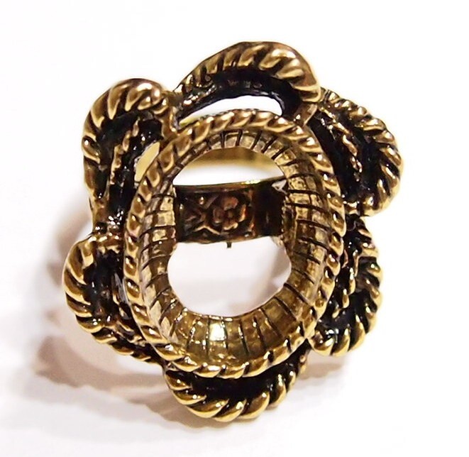 6 -18x13mm Antique Gold Victorian Twisted Rope Floral Adjustable Ring Setting